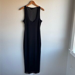 Classic Black Sleeveless Sheer Midi Dress